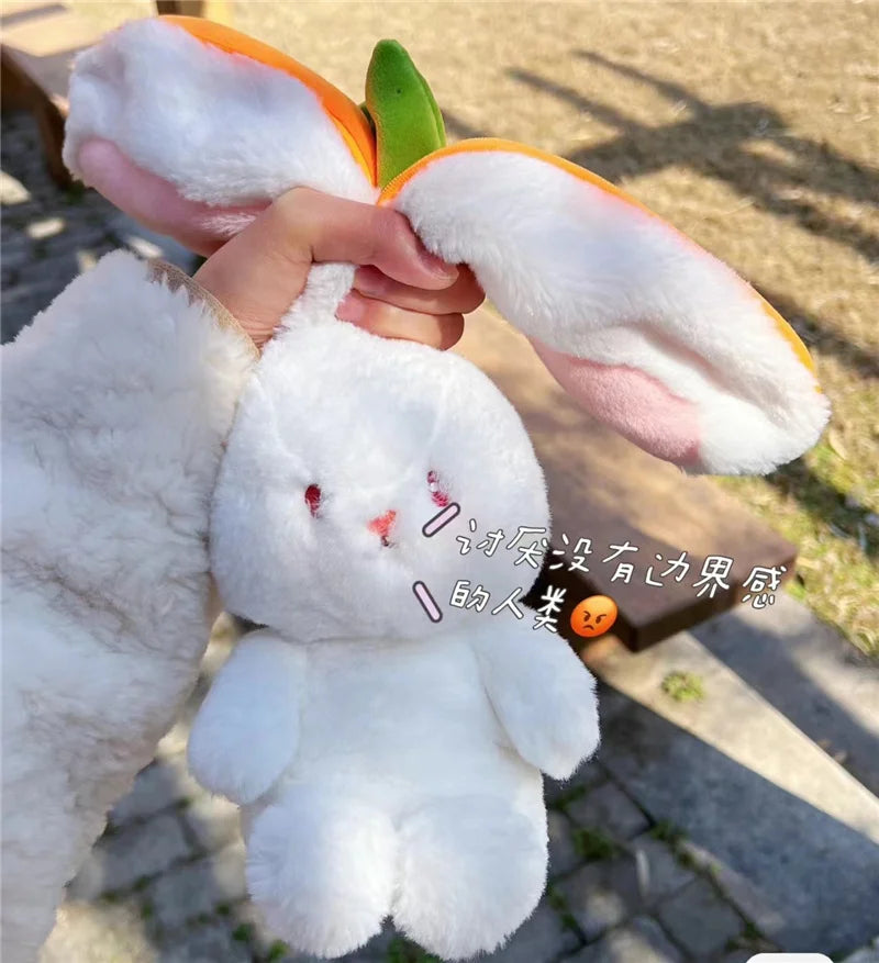 18/25cm Kawaii Fruit Transfigured Bunny Toys Lovely Long Ears Carrot Strawberry Turn Into Rabbit Stuffed Doll Toy For Kids Gift