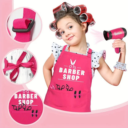 17pcs  Girls Beauty Salon Set, Pretend Play Hair Cutting Kit, Hairdresser Toy With Hair Dryer, Scissors, Barber Apron And Stylin