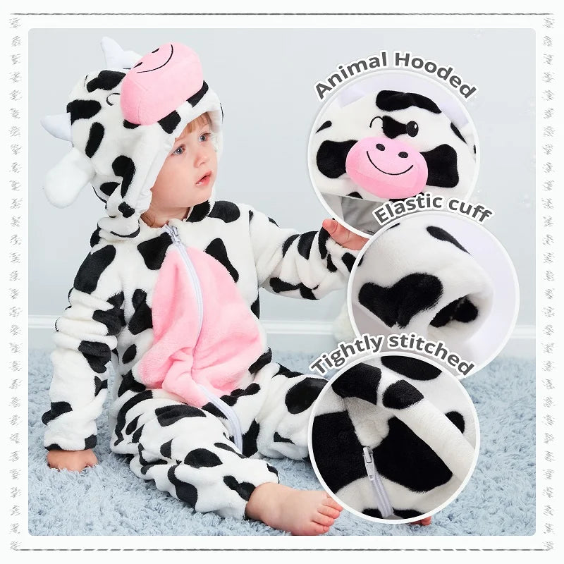 MICHLEY Baby Rompers Winter Clothes Costume Flannel Hooded Bodysuits Pajamas Halloween Animals Overall Jumpsuit For Kids Bebe