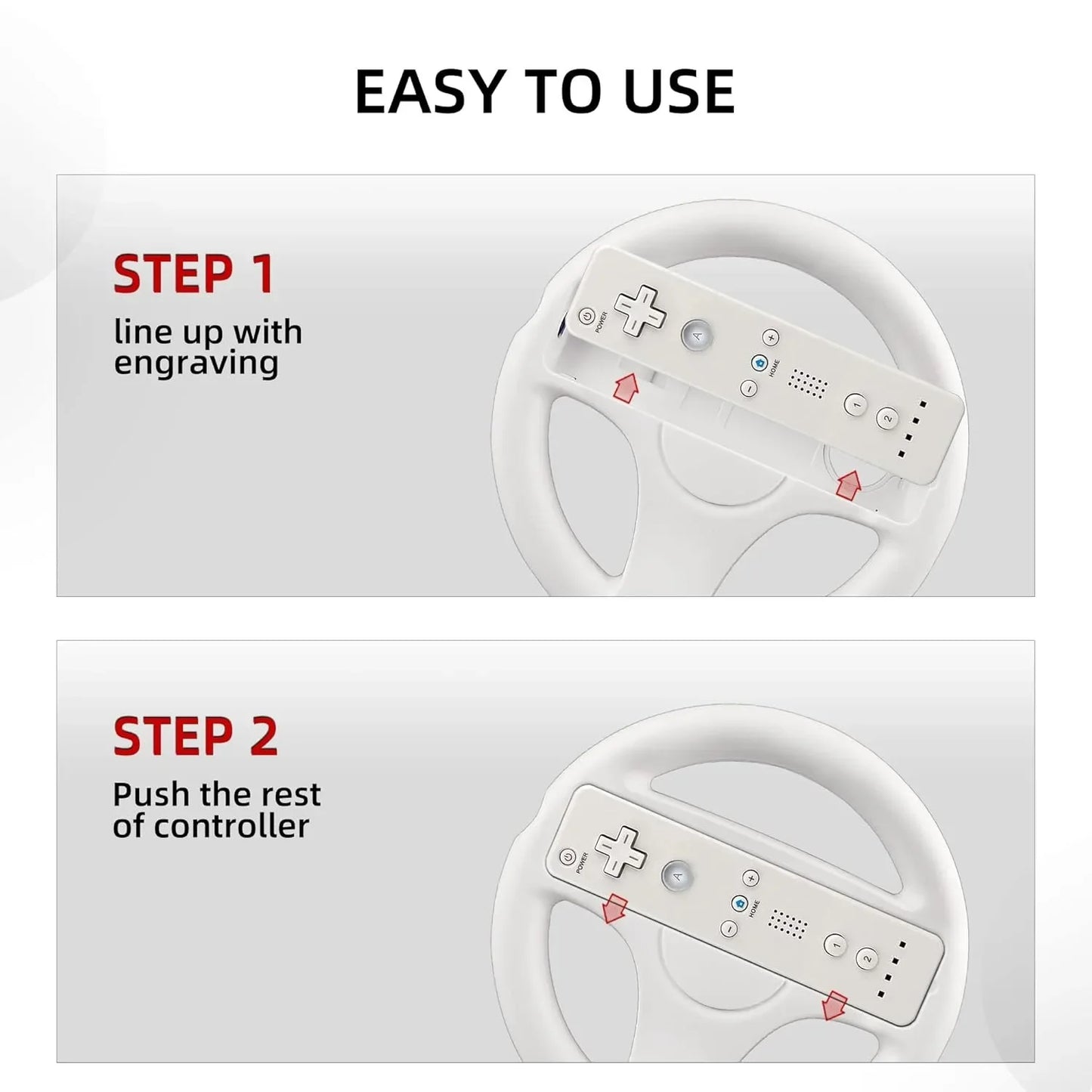 2Pcs Steering Wheel for Nintendo Wii Remote Game White Racing Wheel Game Controller wheel White Compatible with Mario Kart