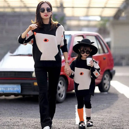 2022 New Mother Daughter Sweaters for Family Warm Matching Clothing Autumn Adult Kids Mommy and Me Cartoon Rabbit Tops Pullover