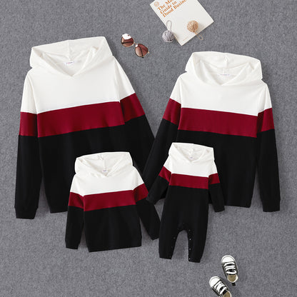 PatPat Family Matching Outfits Cotton Hoodies Rib Knit Colorblock Long-sleeve Outwear Father Mother Kids sweater