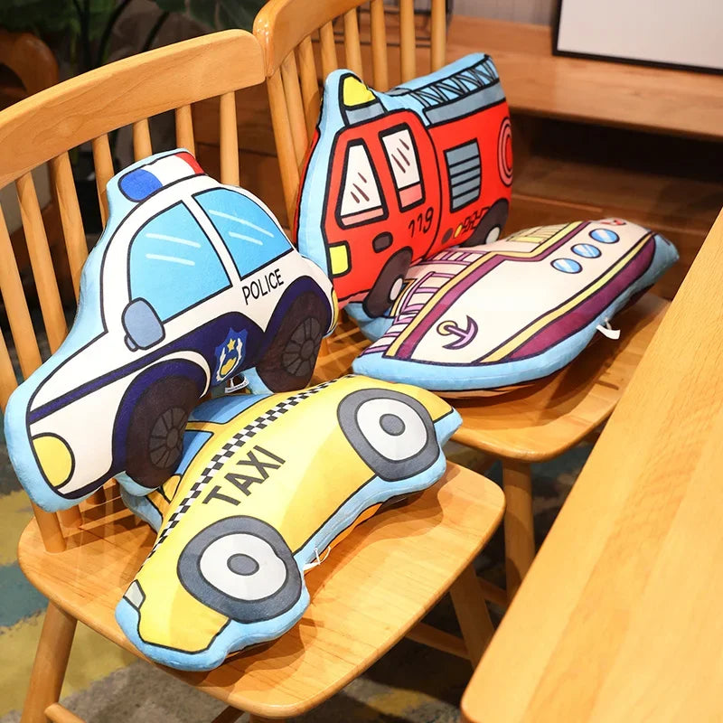 Cartoon Police Car Fire Truck Excavator Plush Toys Stuffed Doll Hug Pillows Chair Cushion Kids Children Boys Gifts Room Decor