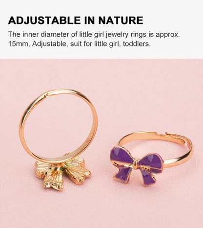 Cute Adjustable Rings for Children Girls Pretend Play Makeup Toys Cartoon Crystal Jewelry Alloy Animal Enamel Ring Gift for Girl