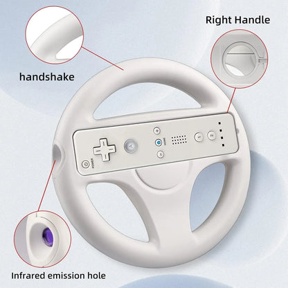 2Pcs Steering Wheel for Nintendo Wii Remote Game White Racing Wheel Game Controller wheel White Compatible with Mario Kart