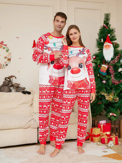 Family Xmas Pajamas Matching Set 2024 New Year Fashion Red Cartoon Christmas Deer Print Adult Kids Pj's Baby Romper Dog Clothes