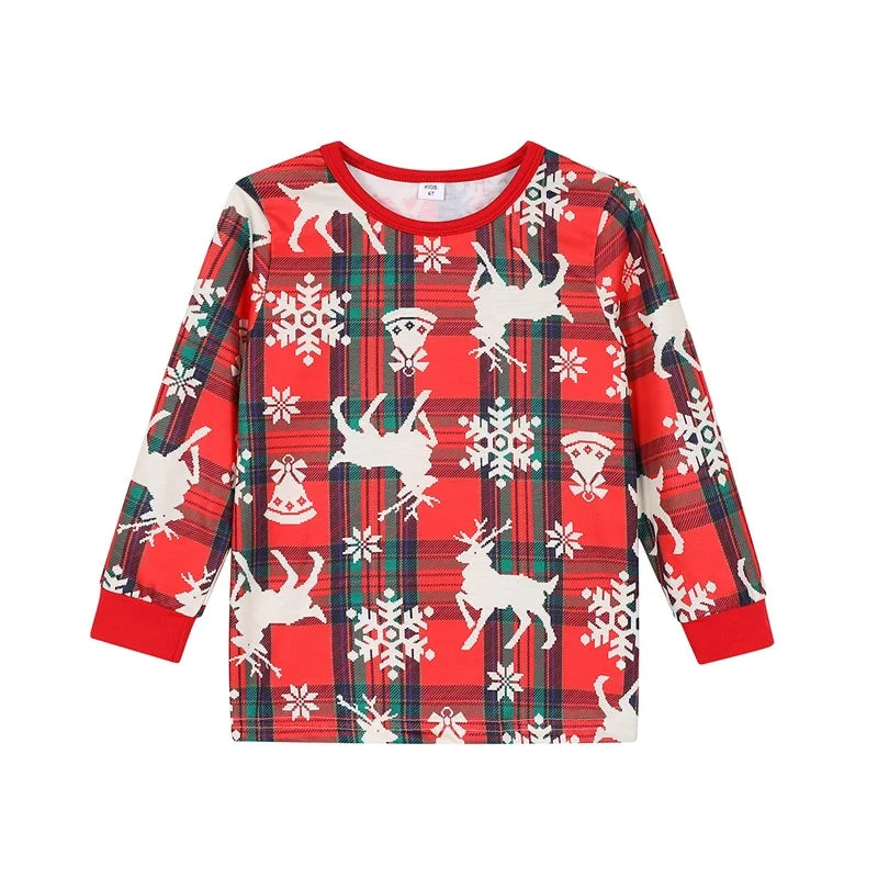 Christmas Family Matching Pajamas Baby Romper Reindeer Snowflake Plaid Print Long Sleeve Tops Long Pants Sleepwear Set