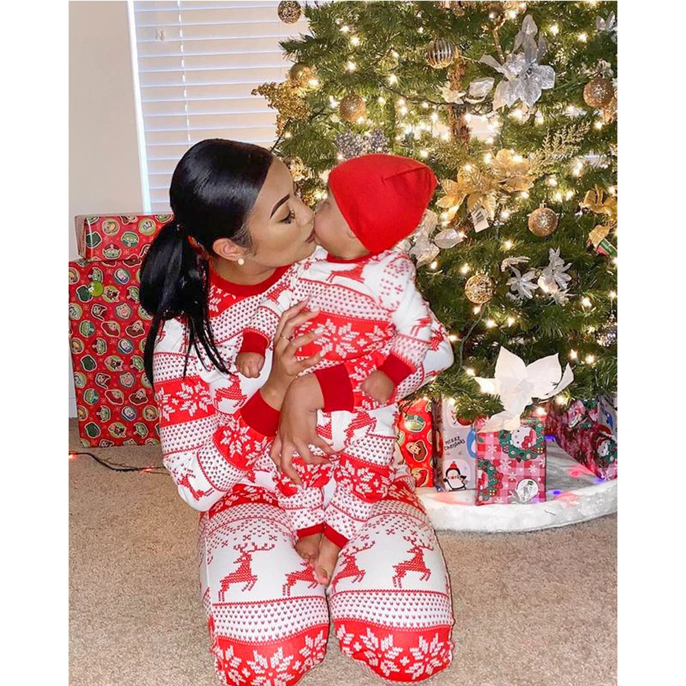 Family Matching Pajamas Christmas Sleepwear New Year Baby Red Jumpsuit Family Look Winter Mother Daughter Father Son Outfits