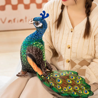 Simulation Blue Peacock Stuffed Animal Lifelike Peacock Children's Cognitive Plush Toys Send Boys and Girls Gifts