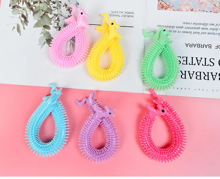 30-3PCS Funny Unicorn Pull Worm Noodle Fidget Toys Stretch String TPR Rope Anti Stress Toys String Stress Relief Autism Vent Toy