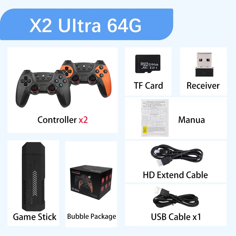 X2 Ultra Video Game Stick Console Or ONLY 2.4G Double Wireless Controller 4K HD30000 Games 128G Retro Games Christmas Gift