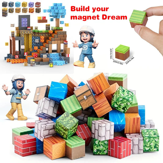 10~80PCS Magnetic Building Blocks Set Mine World Magnet Toys Random Cubes Montessori Sensory Toy for Kid Xmas Decoration Gifts