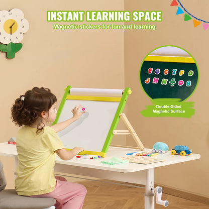 VEVOR Children Magnetic Drawing Board 3-in-1 Double-Sided Wooden Kids Art Easel with Painting Accessories for Boys Girls Toys