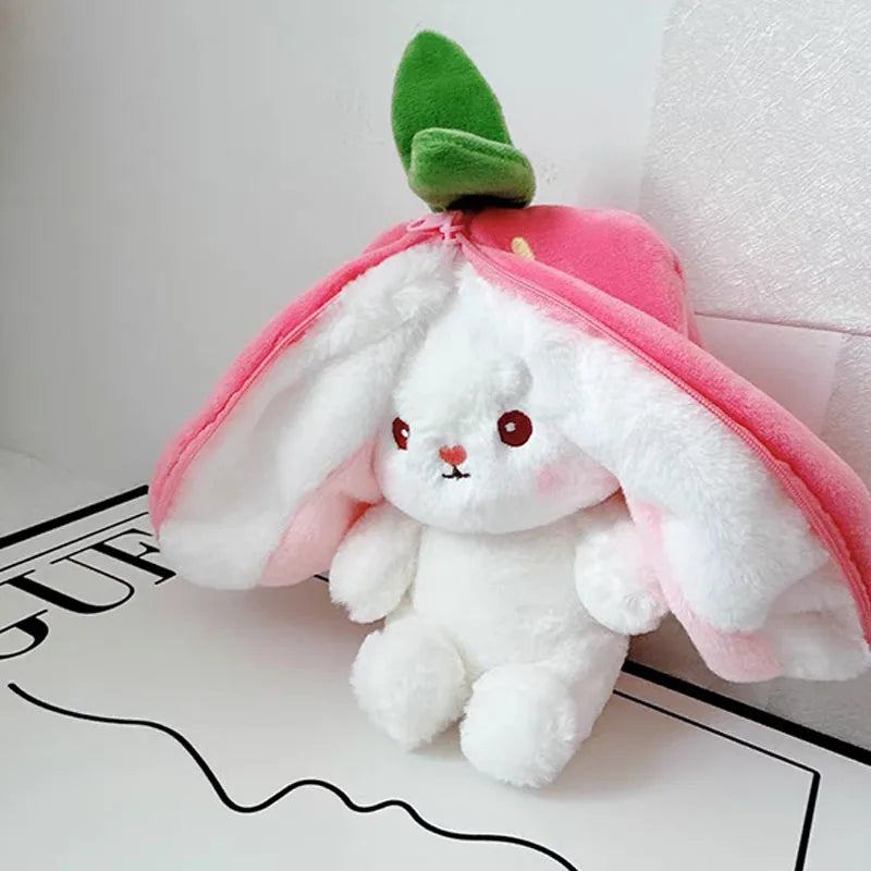 25cm Cute Strawberry Carrot Rabbit Plush Toy Stuffed Creative Into Fruit Transform Baby Cuddly Bunny Doll for Kid Birthday Gift