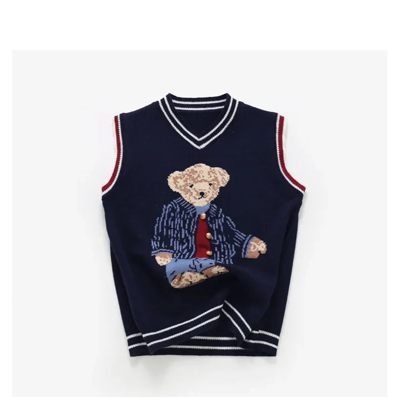 2024 Family Matching Sweater For Kids Autumn Parent-Child Vest Bear Knit Top Knitted Dad Mom And Son Daughter Sweaters Cardigan