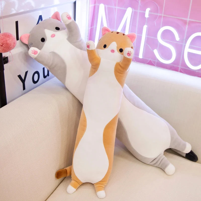 Kawaii Long Cat Plush Toys Cute Animal Cat Soft Toys Office Break Nap Sleeping Long Pillow Cushion Stuffed Gift Doll for Kids