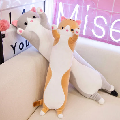 Kawaii Long Cat Plush Toys Cute Animal Cat Soft Toys Office Break Nap Sleeping Long Pillow Cushion Stuffed Gift Doll for Kids