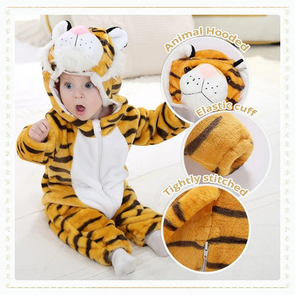 MICHLEY Baby Rompers Winter Clothes Costume Flannel Hooded Bodysuits Pajamas Halloween Animals Overall Jumpsuit For Kids Bebe