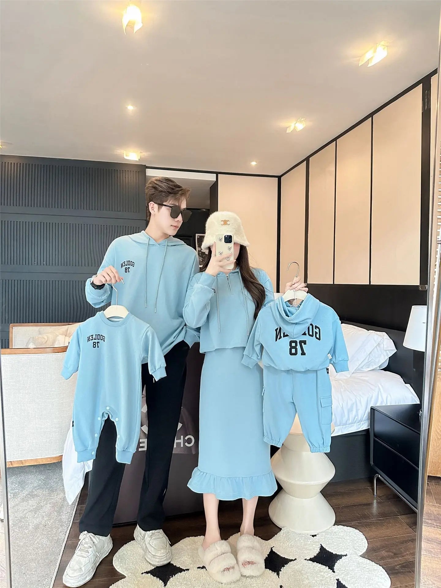 Family Outfits Father Mother and Daughter Son Clothing Women Girls Skirts Suit Boys Pants Sets Korean Matching Couples Clothes