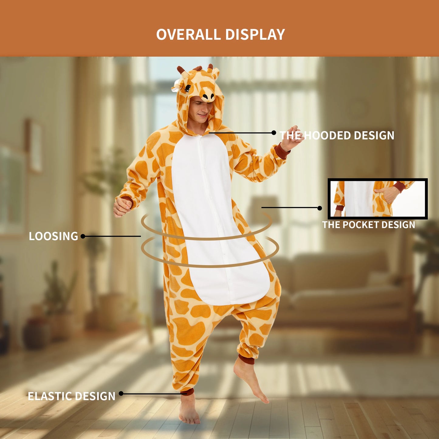 Giraffe Onesie Pajamas for Kids Adult Unisex Pijamas Family Look Matching Cute Costumes Halloween Cosplay One-piece Sleepwears