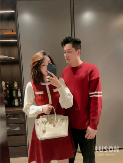 Matching Family Sweaters Mum Daughter Red Black Cute Dress Dad Son Knitwear Couple Outfit Adults Kids Baby Sweater For Christmas