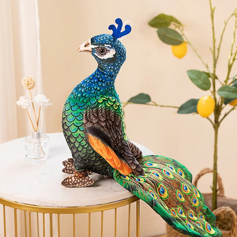 Simulation Blue Peacock Stuffed Animal Lifelike Peacock Children's Cognitive Plush Toys Send Boys and Girls Gifts