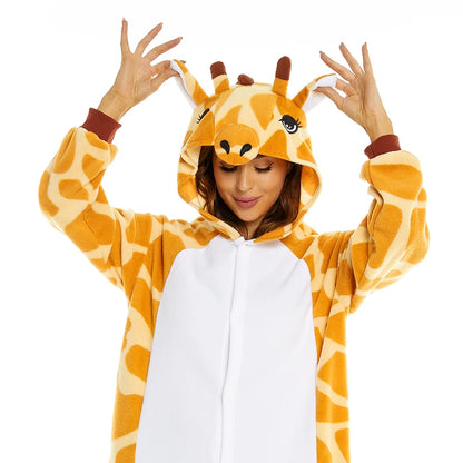 Giraffe Onesie Pajamas for Kids Adult Unisex Pijamas Family Look Matching Cute Costumes Halloween Cosplay One-piece Sleepwears