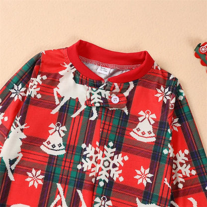 Christmas Family Matching Pajamas Baby Romper Reindeer Snowflake Plaid Print Long Sleeve Tops Long Pants Sleepwear Set