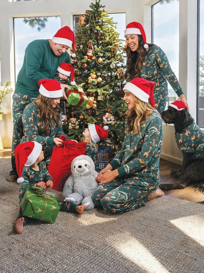 2025 Christmas Family Matching Outfits Greench Print Pjs Adult Child Clothing  Set Baby Jumpsuit+Dog Clothes Xmas Pajamas Set