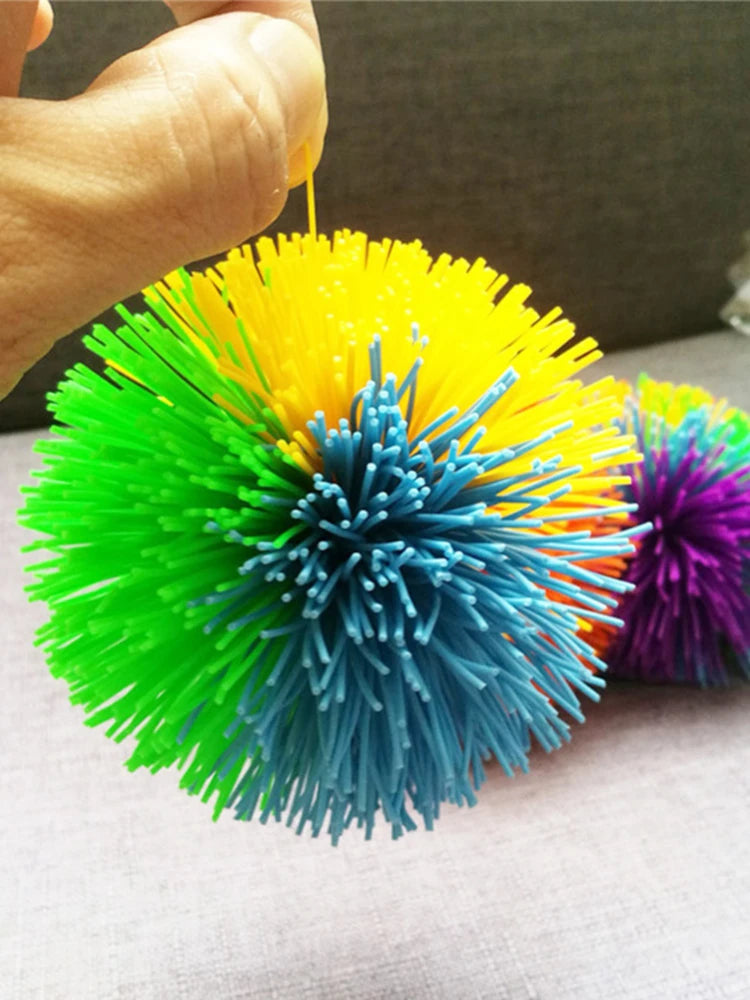 4 PCS Rainbow Fingertips Sensory Bouncy Ball Stringy Balls Great Sensory Fidget Toys Rainbow Pom Rubber Fur Ball Random Color