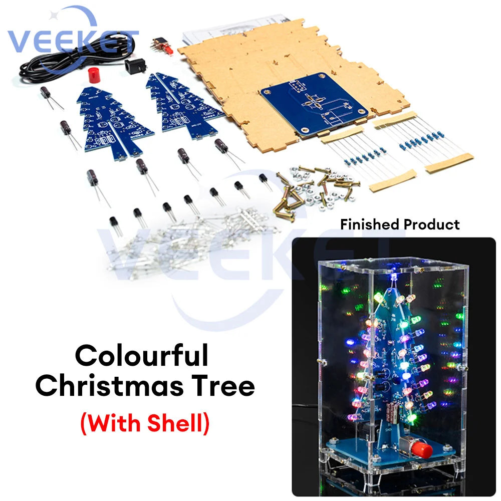 Xmas Tree DIY Kits RGB LED Flashing Tree DIY Kits Electronics Soldering Colorful 3D for Soldering Practice Learning