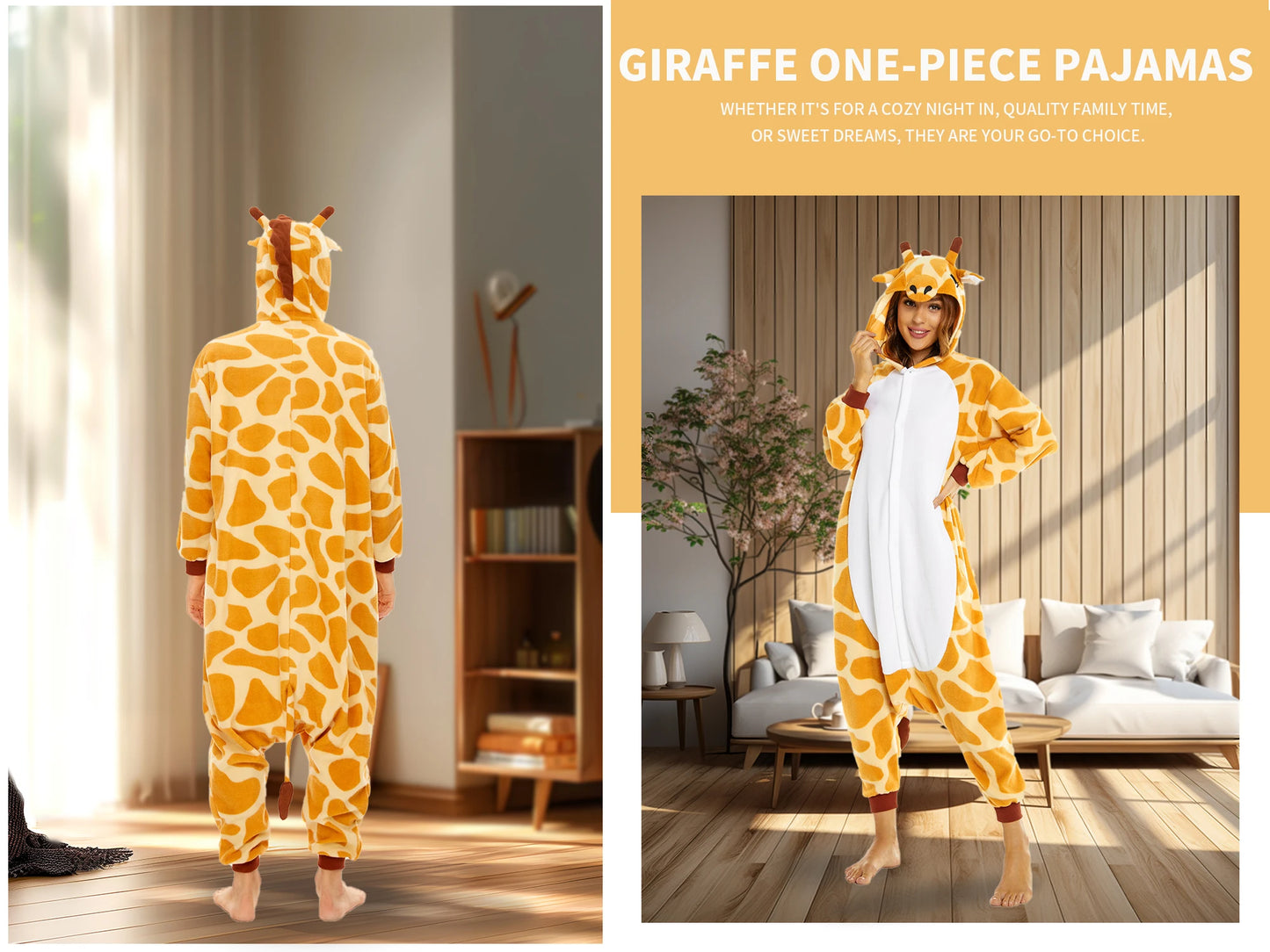 Giraffe Onesie Pajamas for Kids Adult Unisex Pijamas Family Look Matching Cute Costumes Halloween Cosplay One-piece Sleepwears