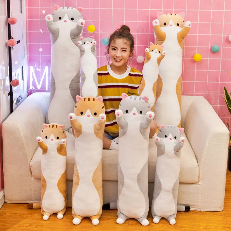 Kawaii Long Cat Plush Toys Cute Animal Cat Soft Toys Office Break Nap Sleeping Long Pillow Cushion Stuffed Gift Doll for Kids