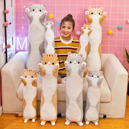 Kawaii Long Cat Plush Toys Cute Animal Cat Soft Toys Office Break Nap Sleeping Long Pillow Cushion Stuffed Gift Doll for Kids