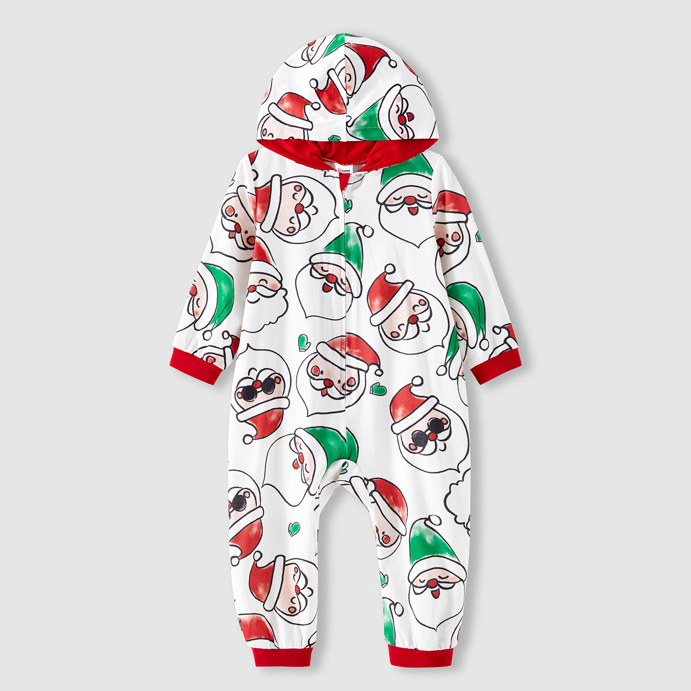 PatPat Christmas Family Matching Allover Santa Claus Print Long-sleeve Hooded Zipper Onesies Pajamas (Flame Resistant)