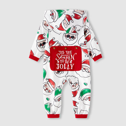 PatPat Christmas Family Matching Allover Santa Claus Print Long-sleeve Hooded Zipper Onesies Pajamas (Flame Resistant)