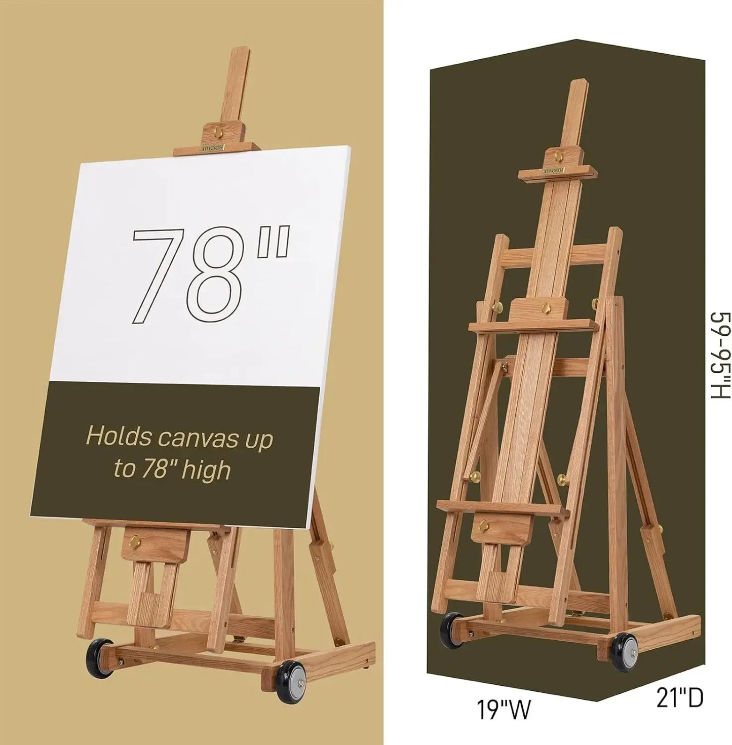 home.Multi-Function H-Frame Artist Easel, Deluxe American Red Oak Wooden Studio Floor Easel Stand , Adjustable Convertible