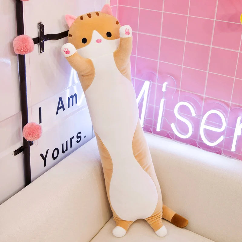 Kawaii Long Cat Plush Toys Cute Animal Cat Soft Toys Office Break Nap Sleeping Long Pillow Cushion Stuffed Gift Doll for Kids