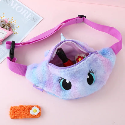 Children's Fanny Pack Cute Unicorn  Plush Toys Belt Gradient Color Chest Bag Cartoon Coin Purse Travel Chest Bag Girls Waist Bag