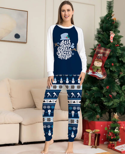 New blue cartoon letter printing family Christmas set European and American family holiday home wear pajamas