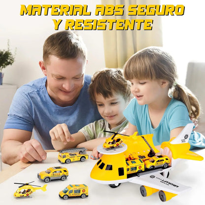 5EN1 toy airplane, transport plane with 3 mini cars and 1 mini helicopter, education vehicle