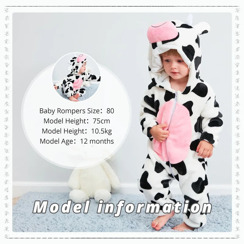 MICHLEY Baby Rompers Winter Clothes Costume Flannel Hooded Bodysuits Pajamas Halloween Animals Overall Jumpsuit For Kids Bebe