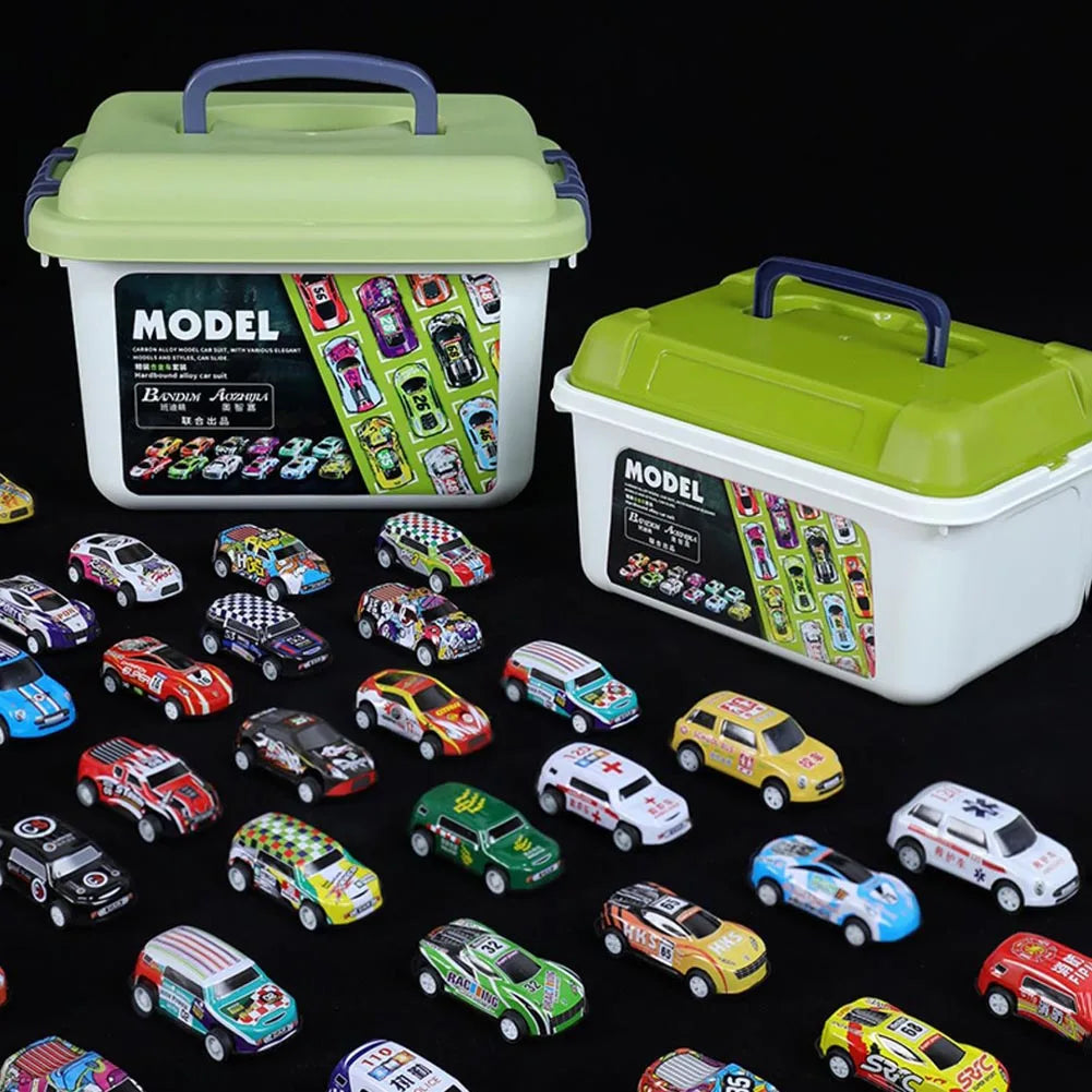 10/20/30/50Pc Kids Alloy Mini Racing Car Storage Box Pull Back Car Set Rebound Multiple Vehicle Collections Toys Boys Xmas Gift