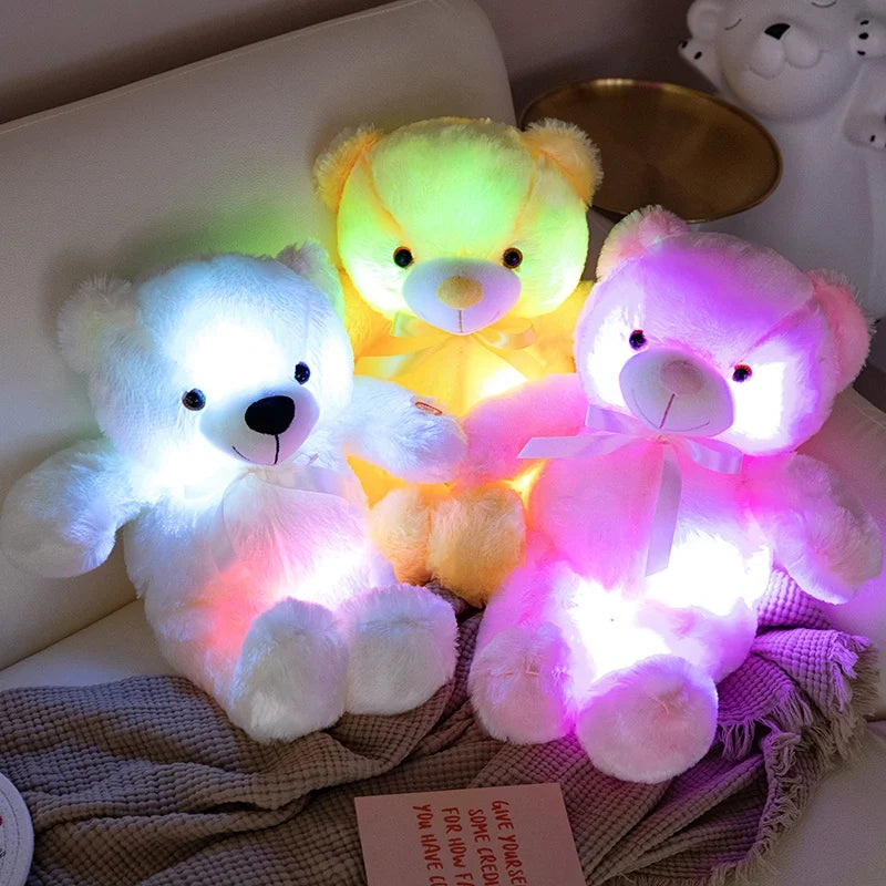 30cm Luminous Creative Light Up LED Bear Stuffed Animal Plush Toy Colorful Glowing Bear Christmas Gift for Kid