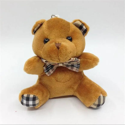 1PCS Plaid Bow Tie Plush Sitting Bear Toys Small Pendant Cartoon Bouquet Doll Wedding Activity Gift Soft Stuffed Toy Hot New 8CM