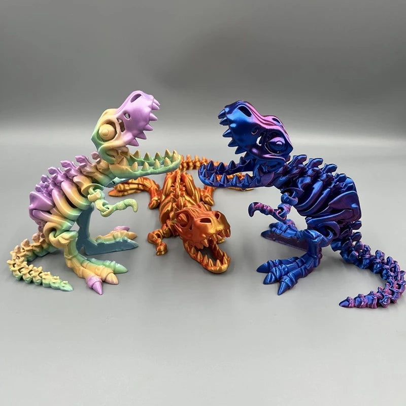 3D Printed Dragon Set Crafts Model Decoration Fidget Toy Rotatable Tyrannosaurus Rex Skeleton Dinosaur Gift for Kids Birthdays