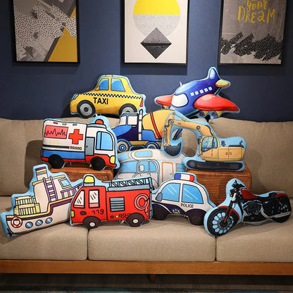 Cartoon Police Car Fire Truck Excavator Plush Toys Stuffed Doll Hug Pillows Chair Cushion Kids Children Boys Gifts Room Decor