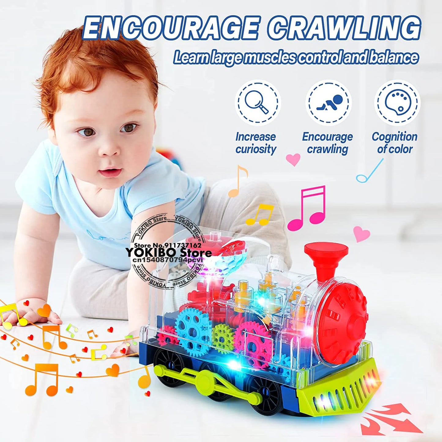 Electric Train Toy for Kids Toddlers Crawling Train with Light  Sound Music Early Educational Toys Train Toys for Kids Baby Toys