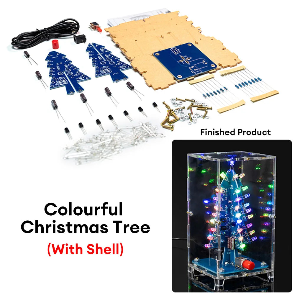 Xmas Tree DIY Kits RGB LED Flashing Tree DIY Kits Electronics Soldering Colorful 3D for Soldering Practice Learning