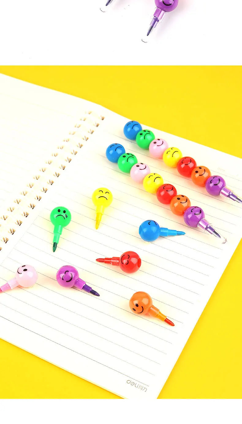 1pcs 7 Color Crayons Art Supplies for Kids Pastel Pen Drawing Set Stationery Kawaii Smiley Face Crayons Pencil School Supplies